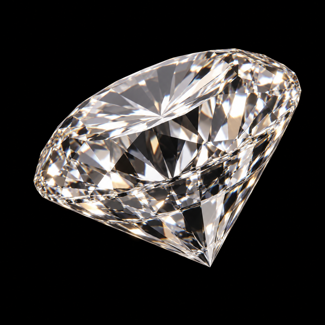 A brilliant-cut diamond illuminated against a dark background